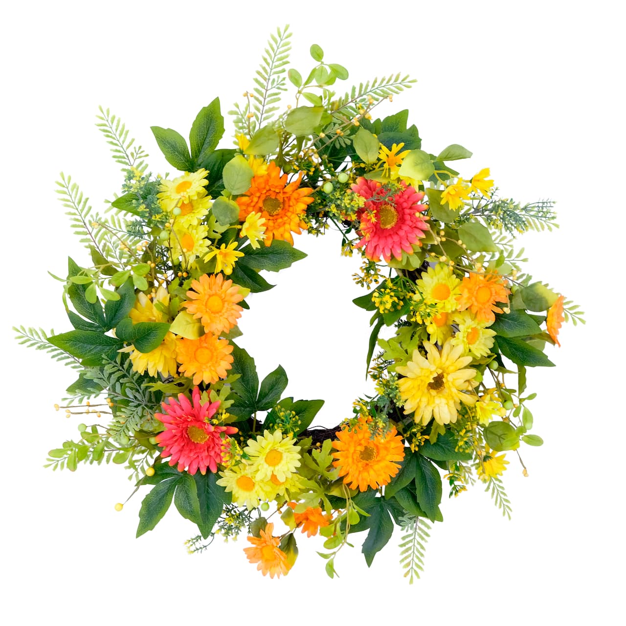 6 Pack: 24'' Multicolored Chrysanthemum Floral Wreath